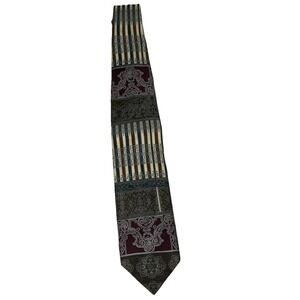 Fratelli Silk Necktie Burgundy Green Paisley Striped Hand Made in Italy Tie
